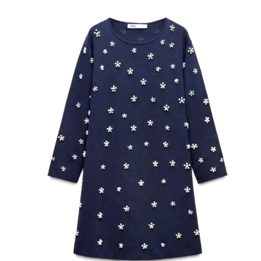 ZARA FAUX PEARL KNIT MINI DRESS NWT